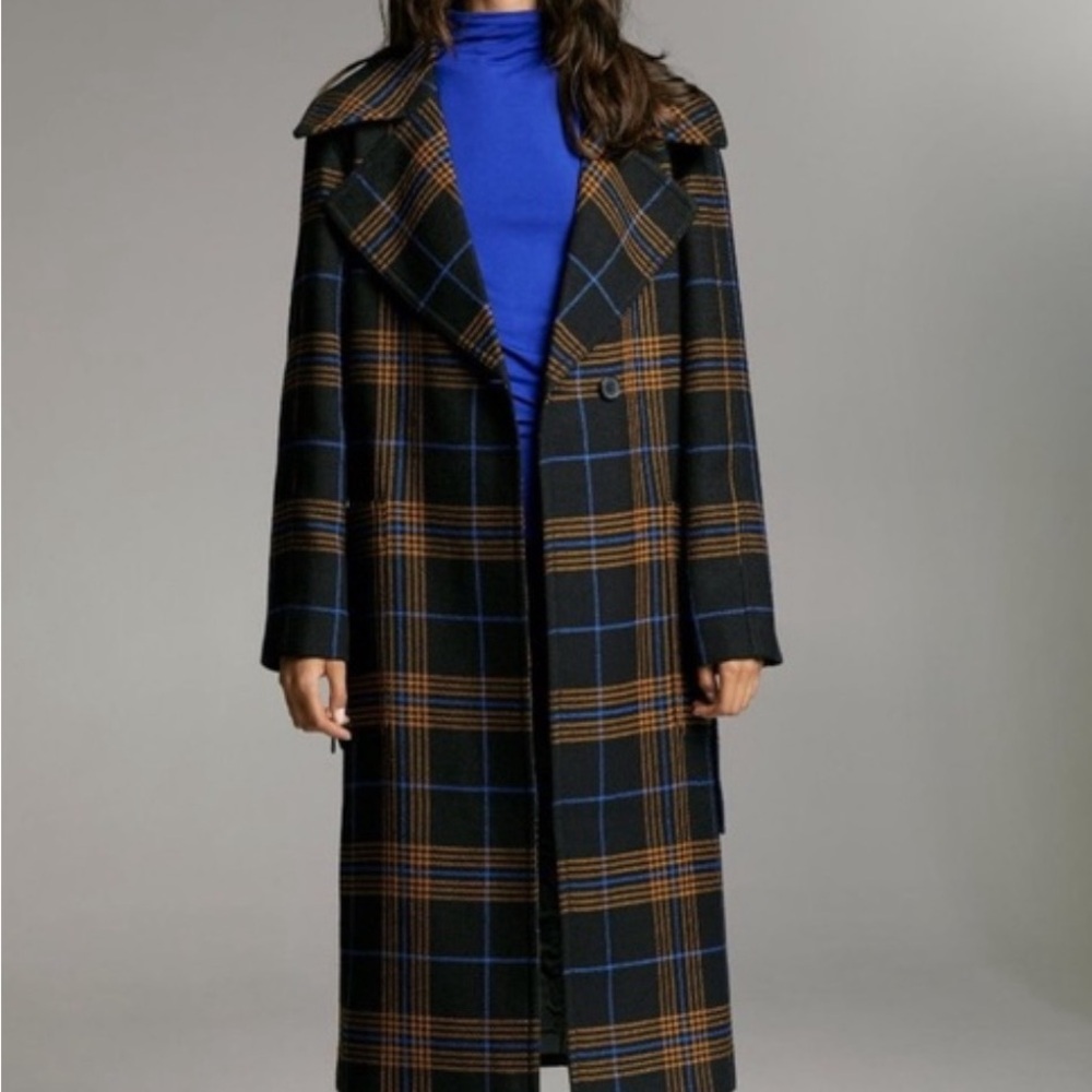 Aritzia Barton Plaid Wool Trench Coat